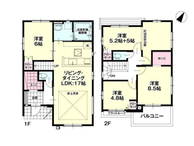 熊本市中央区帯山7丁目第1-2棟（1号棟）　の間取り|全居室収納付きで便利です。