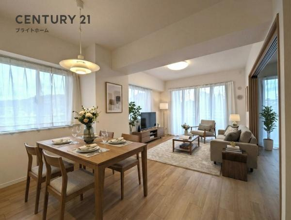 リステージ本郷台プリズムガーデンの居間・リビング|自慢したくなるリビング！
形も良く家具の配置にも困りません。
※家具はCG加工しています。