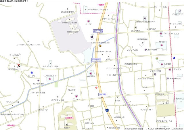 2026/2/14成約　戸建　高山市上岡本町8丁目　1980万の地図