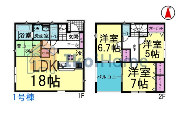 神戸市西区竜が岡第9　1号棟　新築戸建の間取り|【ホームページに現地動画掲載中】●年中無休：当日予約可●リビング18帖で3面採光！畳コーナもあり！