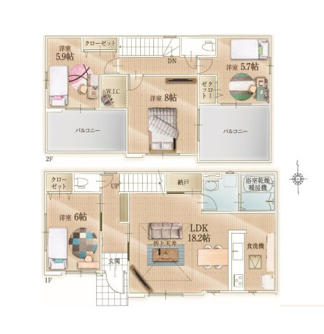 筑紫野市筑紫駅前通2丁目第1-1棟（1号棟）　の間取り|全居室収納付きで便利です。