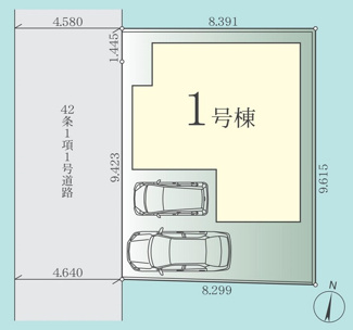 【区画図】 | 平塚市袖ケ浜  1号棟 3期 | 西側約4.5～約4.6ｍ公道　駐車並列2台（車種によります）