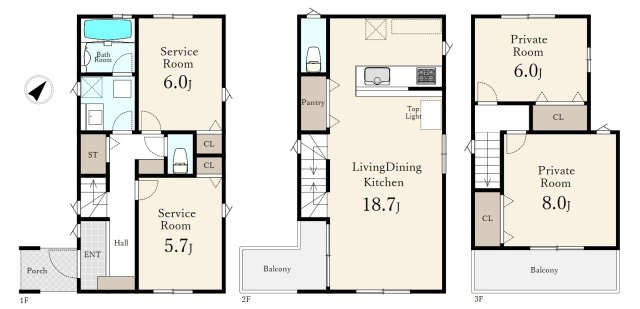 蕨市南町3丁目 全8棟 1号棟の前面道路含む現地写真|三方道路面する伸びやかな敷地に誕生しました
三方公道に面する開放感
南西側6ｍ公道×南東側8ｍ公道×北東側5.9ｍ公道に面する開放感
是非、現地にて陽当たりや周辺環境などご確認ください
