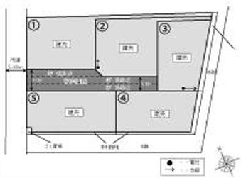 加須市上三俣1期　新築一戸建て　04　ピュアガーデンの区画図|全5棟