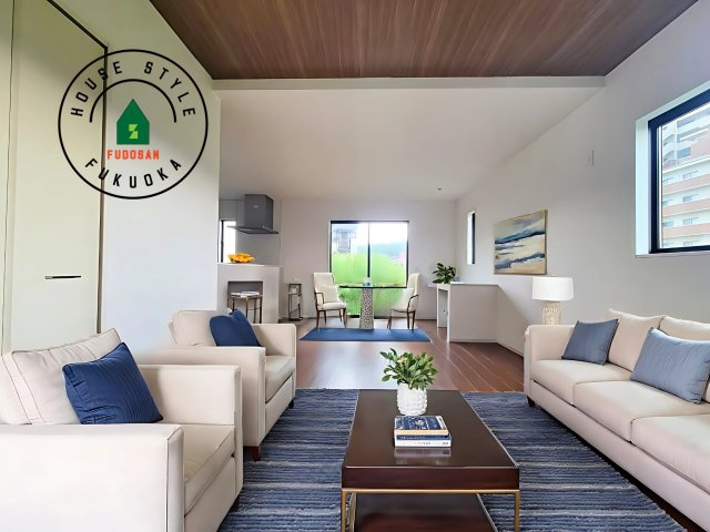 福岡市東区土井2丁目第3-4棟（4号棟）　の居間・リビング|明るく開放的なリビングダイニングは豊かな陽光が注ぎ込み、やすらぎの空間を演出してくれます。ご家族で楽しいひとときをお過ごし下さい。※家具はCGを合成したものです。