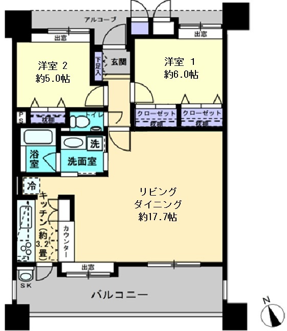 ルミナス五日市プレジールの間取り|2022年9月に3LDKを2LDKに間取変更しています。ひろびろとしたリビングダイニングです！