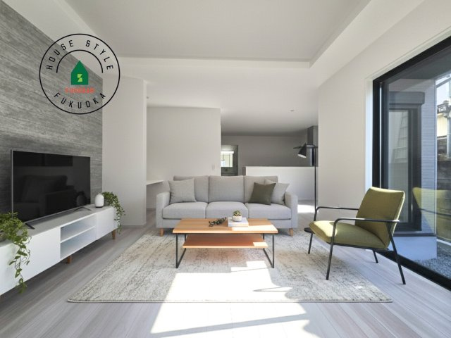 福岡市南区皿山1丁目第6-2棟（2号棟）　の居間・リビング|明るく開放的なリビングダイニングは豊かな陽光が注ぎ込み、やすらぎの空間を演出してくれます。ご家族で楽しいひとときをお過ごし下さい。※家具はCGを合成したものです。