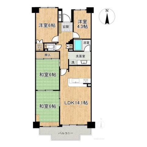 パストラルハイム幸壱番館　中央区幸１丁目の間取り|4LDKで部屋数も多く、生活スタイルによって間取り変更もできますね。