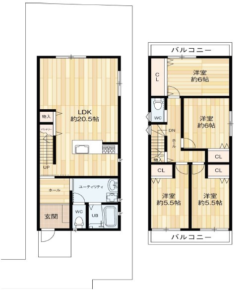 城東区関目1丁目売土地の参考プラン|参考プラン図　4LDK　建物面積：105.30㎡