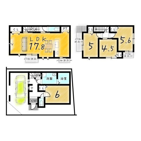 紫野北舟岡町　新築参考プランB　建築条件付土地の区画図