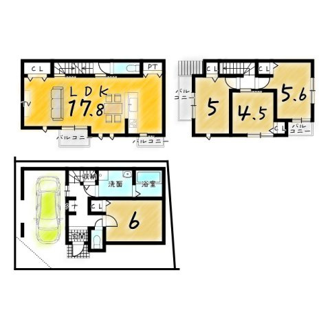 紫野北舟岡町　新築参考プランB　建築条件付土地の参考プラン