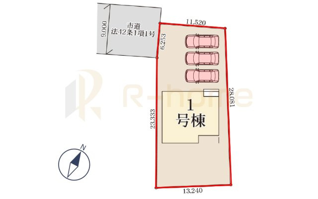 第1石岡市下林　新築戸建て　1号棟の区画図|大きなお買い物だからこそ、メリット・デメリットを伝えさせて頂きます。
R-homeにお任せください♪