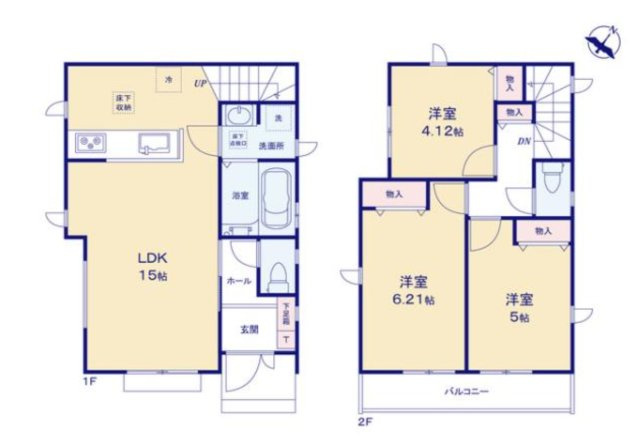 福岡市東区三苫6丁目第1-2棟（1号棟）の間取り|全居室収納付きで便利です。