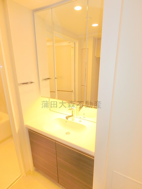 コンフォリア・リヴ大森西の洗面所|3面鏡の独立洗面台　洗面脱衣所　