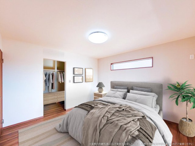 【寝室】 | 【主寝室　CG家具設置イメージ】
※画像に含まれる家具家電はCGで作成したイメージです。実際の物件には付帯しません。