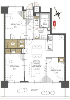 【間取り】 | 【上質リノベ】ナタリーマリナタウンウエストデッキＡ棟 | ※
間取図では分からない広さや明るさ，
資料には記載されていない情報があります。
ぜひ、現地を見られる事をお勧めいたします！