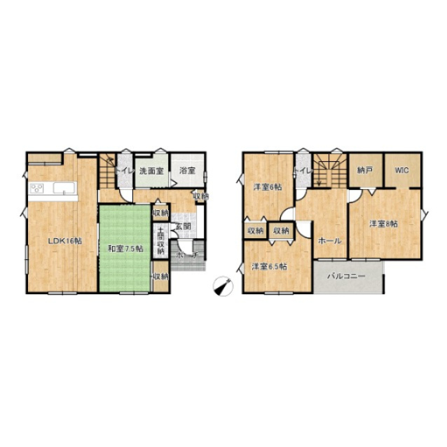 富久山町八山田字東平作　太陽光パネル＋Z空調＋オール電化住宅の間取り|全室6帖以上でゆったりした心地良いプライベート空間を過ごせます♪
