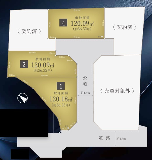 藤沢市鵠沼海岸3丁目　建築条件なし　売地　区画４の土地図|区画４☆