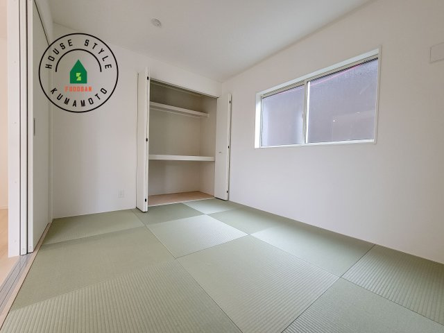 熊本市北区清水東町第2-2棟（1号棟）の内観：施工例|和室を上手に活用すると暮らし方の幅が広がります。例えば普段は開け放して、子供の小さいうちはお昼寝や遊びのスペースに。畳はソフトなので転んでもケガをしにくく安心です