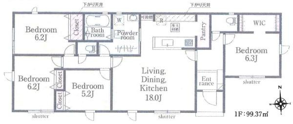 西尾吉良町吉田第1期　全1棟・1号棟の間取り