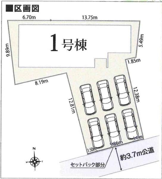西尾吉良町吉田第1期　全1棟・1号棟の区画図|1号棟です。