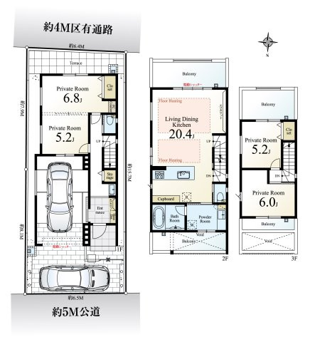 練馬区北町7丁目 限定1棟の間取り|LDK20.4帖の開放感あふれる空間
リビング+水回りを配した生活しやすい間取りです
生活に+αのゆとりを演出する4面バルコニーが魅力的です
建物面積123.27m2、うち１階車庫19.68m2含む