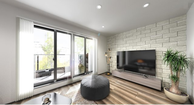 練馬区北町7丁目 限定1棟の完成予想図|家の中心でもあるLDKは20.4帖の開放感
壁面に意匠性と実用性を兼ね備えたエコカラットを施し空間を華やかに演出
南側に設けた大きな掃出し窓からバルコ二に動線がつながります