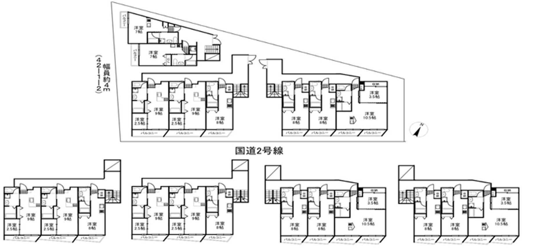 神戸市須磨区須磨浦通6丁目　1・2・3号棟一括売アパートの間取り