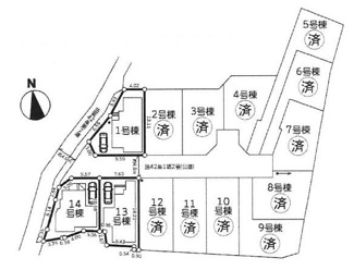 【区画図】 | 大和市桜森2丁目 13号棟 4期 | 13号棟　北側約4.5ｍ公道　駐車1台（車種によります）