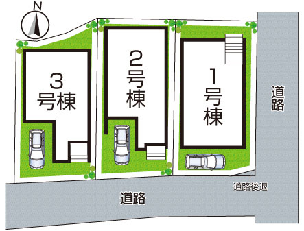 京都市山科区川田西浦町　第1期　新築一戸建ての区画図|全3区画