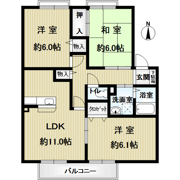 サンビレッジ南春日丘Ｋ棟の間取り