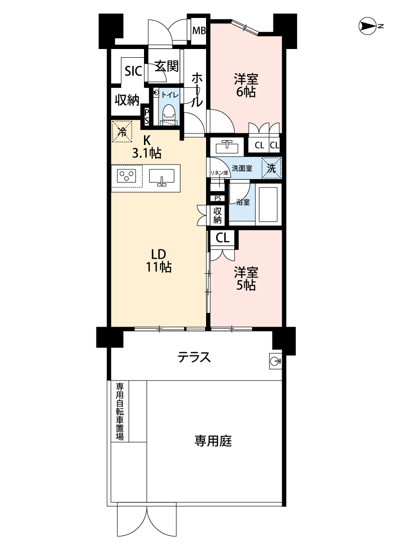 ザ・パームス祐天寺マスタープレイスの間取り|2LSK＋SIC＋S＋専用庭