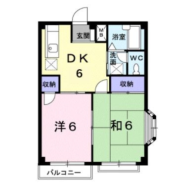 エルディム西Ａの間取り|全居室収納完備の2DK♪