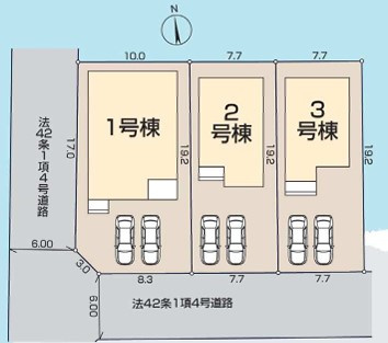 八王子市　大谷町　新築一戸建て　６期の区画図|～全3棟の新しいコミュニティーが誕生　南道路に面している整形地～