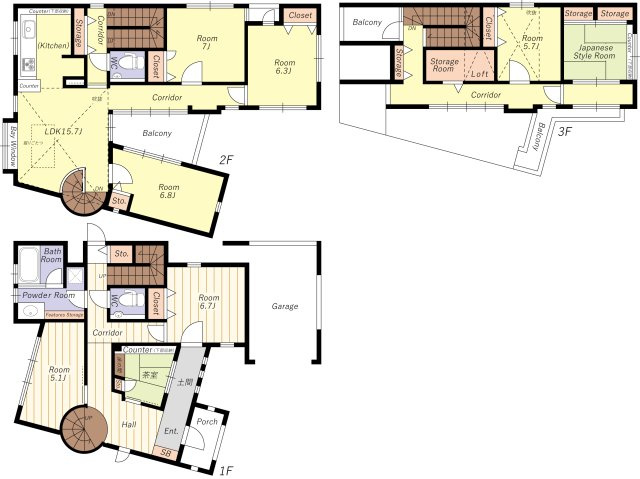 【間取り】 | 茨木市南春日丘７丁目中古戸建 | ７ＳＳＬＤＫ！建物面積約１９３平米の注文住宅！カースペース２台あり・陽当り眺望良好・閑静な住宅街