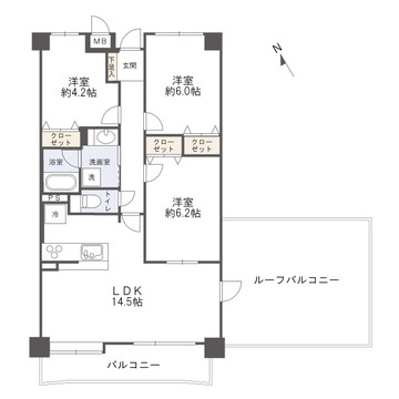 リーベン江波南の間取り|3ＬＤＫ　専有面積69.67㎡　バルコニー面積8.60㎡　ルーフバルコニー面積22.50㎡の間取りです。