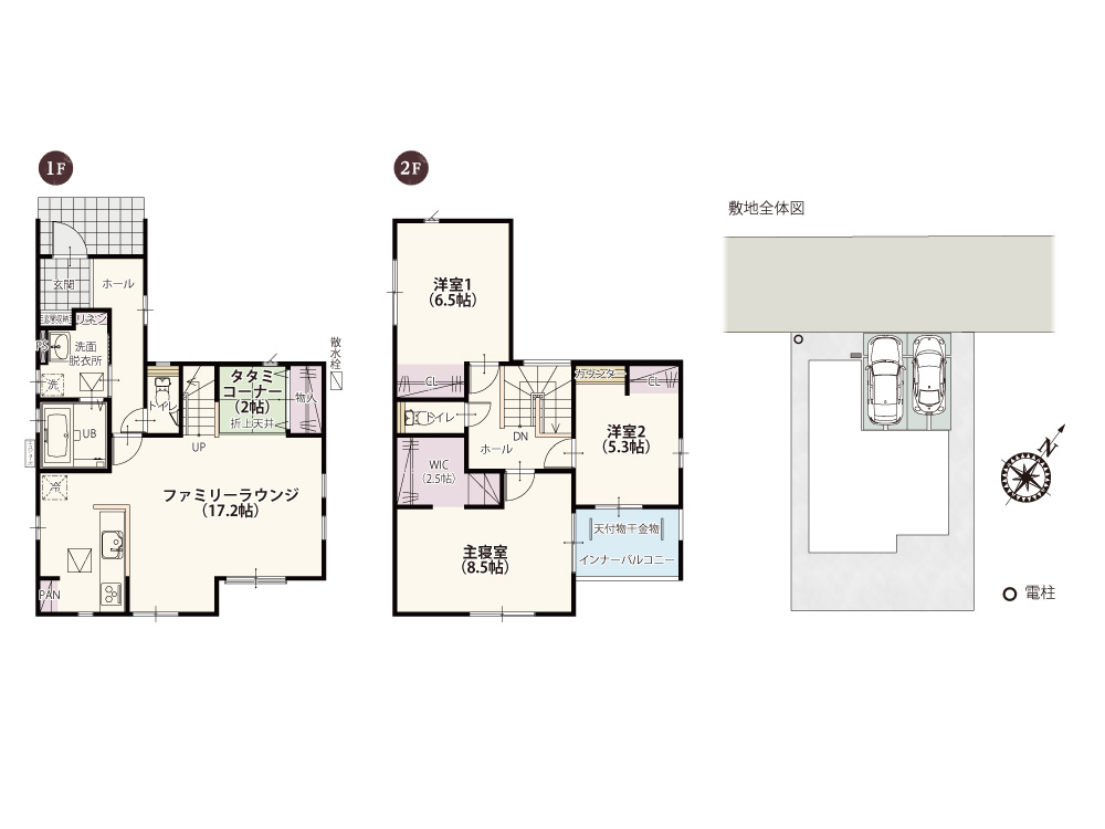 【間取り】 | 二面採光の明るいリビングに、くつろぎのタタミコーナー付き♪家族のコミュニケーションが弾むリビング階段も嬉しいポイント！