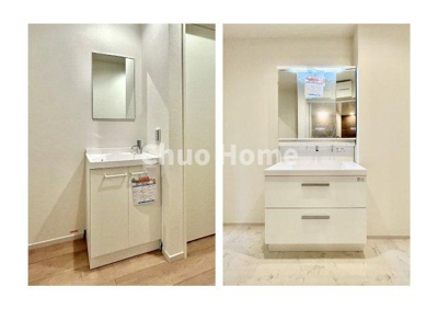 【独立洗面台】 | 江戸川区南小岩2丁目新築分譲住宅 | 洗面台は2階の洗面所と、1階の廊下（玄関とトイレの間）に設置。外出先から帰ってきた時や1階のトイレ使用後に必要な所にあります。