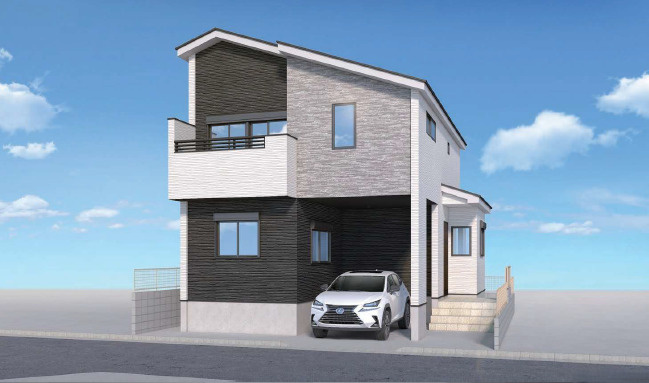 練馬区春日町2丁目　ZEH水準　車庫付ハイグレード住宅の外観パース