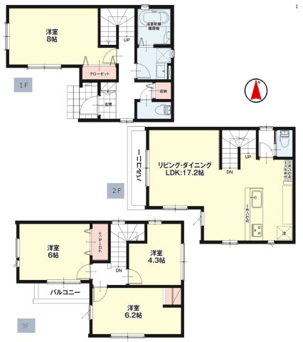 リガーレ　名古屋市西区児玉3期　全2棟　新築戸建　1号棟の間取り