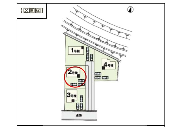 アーバンスタイル渋川市八木原１期　２号棟の区画図|お車は３台以上駐車可能です。
