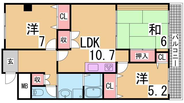 神戸市兵庫区浜崎通の賃貸マンションの間取り