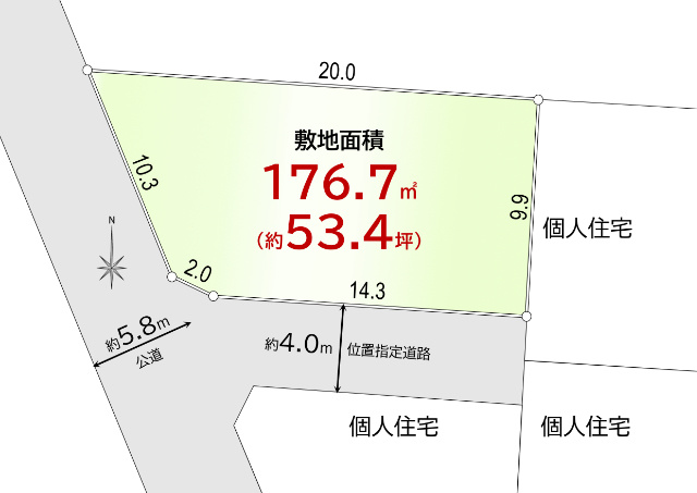 敷地面積53.4坪！　売地　狭山市下奥富