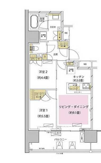 ザ・パークハウス渋谷美竹　駅近　分譲賃貸　床暖房の間取り