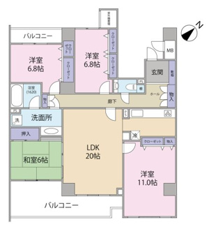 【間取り】 | ＡｃｉｔｙヒルズアリーナⅢ番館 | 4LDK　
LDK20帖、和室6帖、洋室11帖、洋室6.8帖×2