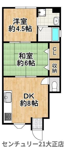大阪市大正区泉尾４丁目のテラスの間取り