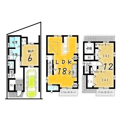 桂池尻町　建築条件無土地の参考プラン|【新築参考プラン】建物価格2199万円、建物面積86.75㎡
建築確認申請費用120万円・外構費用130万円・住宅省エネルギー性能証明書発行費用11万円別途要（※全て税込）