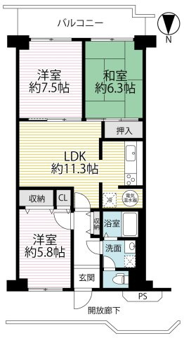 ◆室内リフォーム済◆７階南向き３LDK◆近鉄十条駅徒歩６分、地下鉄十条駅徒歩７分◆コープ野村京都南の間取り