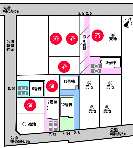 碧南市入船町の区画図|7号棟　並列駐車３台