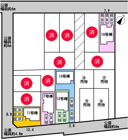碧南市入船町7号棟の区画図|7号棟　並列駐車３台
